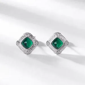 Stud Earrings European And American Light Luxury Cultivation Emerald S925 Silver Inlaid Colorful Treasure Retro