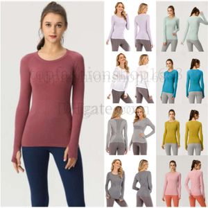 LU-AlignWomens Yoga long sleeves Solid Color Nude Sports Shaping Waist Tight Fitness Loose LL Jogging Sportswear Womens High Quality new