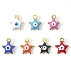 Charms 304 Paslanmaz Çelik Dini Pentagram Yıldız Kötü Göz Çift Taraflı Emaye DIY Kolye Takı 10mmx8.5mm 10 PCS