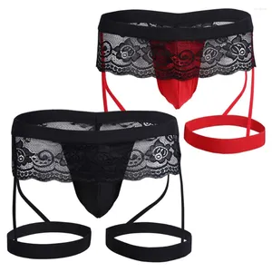 سروال داخلي من الرجال المثيرة Sissy Lace Intonder Thongs تعزيز حقيبة مثلي الجنس jock حزام الصلبة منخفضة الخصر Tanga hombre plus size string homme underpant