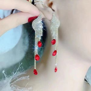 Dingle örhängen överdriven strass kristall droppa långa tofsar örhängen klassiska mode koreanska smycken y2k tillbehör
