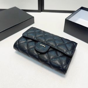 Portafoglio di design a due pieghe di lusso da 15 cm Portamonete da donna Mini Portamonete in pelle di caviale/agnello Borsa da sera retrò con cerniera Pochette con tasca hardware dorata