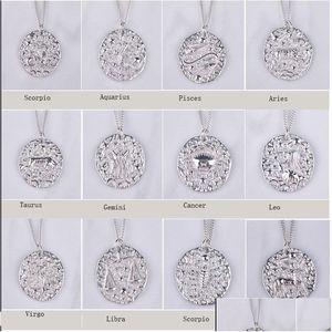 Pendant Necklaces New S925 Sterling Sier 12 Zodiac Necklace Gold Plated Embossed Coin Clavicle Chain For Women Men Jewelry G Dhgarden Dh7K6