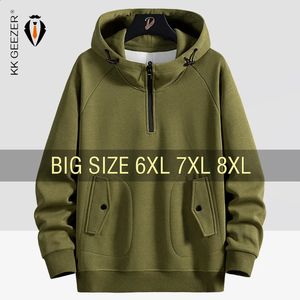 Men Sweatshirts Cotton Hooded Oversized 6XL 7XL 8XL Plus Size Zipper Long Sleeve Pullovers Autumn Streetwear Pocket Sportswear 240131