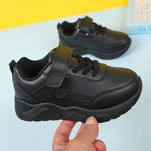 Crianças sapatos casuais para meninas antiderrapante roundtoe preto uniforme escola meninos tênis gancho loop 2023 primavera branco 240131