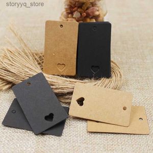 Labels Tags 100pcs+100 hemp string 5*3cm new style retangular black /Kraft Paper Blank Card Hand Draw Gift Label Tags Heart Hollow Q240217