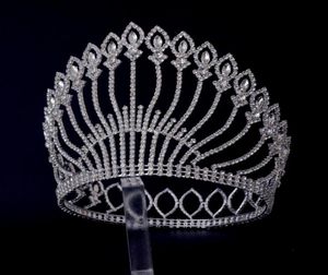 Büyük Tiaras Miss Beauty Pageant Yarışması için Tam Yuvarlak Çember Taç Auatrian Rhinestone Kristal Saç Aksesuarları Parti Gösterileri 1102645