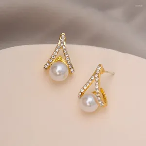 Orecchini a cerchio Perla Argento Ago Moda Stile francese Vintage Stud Color oro Raffinato ed elegante gioiello da donna