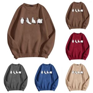 Kvinnors hoodies surf tröja kvinnor kvinnor mode avslappnad långärmad besättning hals tröjor halloween tryckt pullover fleece byxor petite