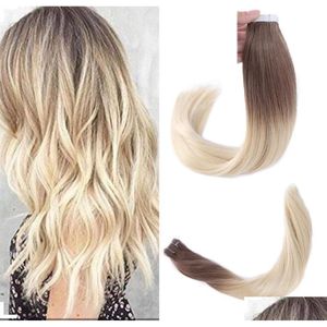 Extensão de cabelo de trama de pele de alta qualidade 8aindian remy humano onda reta pu fita em extensões 25g por peça cor ombre 6t613 40pcs61 dhamr