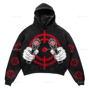 Men's Hoodies Sweatshirts High Quality Gun Element Print Oversized Hoodie Men Clothing Fashion Sport Loose Coat Harajuku Gothic Punk Vintage Streetwear T240217