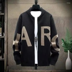 Erkek Sweatts Glowsing Hırka Örgü Sweater Erkek Ceket Ceket Fermuar Mektubu Zip-Up Black Street Kore Moda A Bum