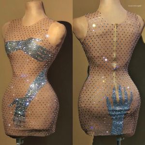 Stage Wear Shiny Rhinestones Dress Women Party Evening Dresses Sexy Pole Dance Gogo Costume Dj Rave Outfit Clubwear XS7367