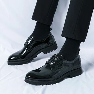 Glossy Patent Leather Dress Shoes Thick Bottom Hiss Classic Formal Black Oxford Office Manager Men 240202