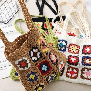 Bolsas de ombro Bohemain Crochet Mulheres Granny Square Tote Bag Casual Bolsas de Malha Artesanal Tecido Verão Praia Pequena PurseH24217