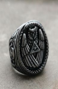 Vintage silverfärg All Seesing Eye Pyramid Illuminati Owl Skull Biker Rings Mens Masonic Jewelry2389950