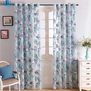 Cortina superior com ilhós, cortinas transparentes com estampa de folhas tropicais, tule para sala de estar, quarto, painéis para cozinha, cortina feita sob encomenda