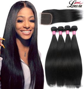 8A Straight Hair bundles With Closure Brazilian Virgin Human Hair With Closure 4x4 Lace Closure With Brazilian Hair Weave Bundles3512731