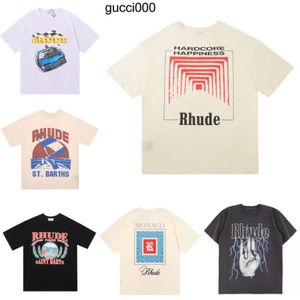 Rhude Summer Designer Casual Top Monogram Printed and Womens Short Sleeve Fashion T-shirt Skateboard Mens Shirt Trend MJOP