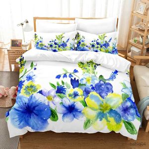 Conjuntos de cama Flores Roxas Conjunto de Capa de Edredão de Poliéster Consolador Capa King Queen Size Capa de Colcha com Caso para Meninas Mulheres Conjunto de Cama