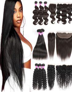 Não processado onda corporal brasileira virgem cabelo humano 3 pacotes com água frontal profunda kinky encaracolado em linha reta remy extensões de cabelo e 2483172