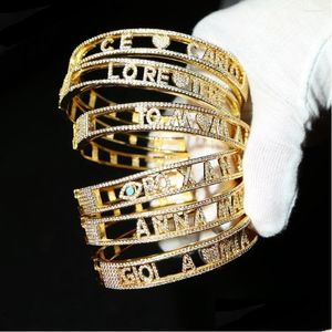 Charm Bracelets Drop Ship Iced Out Name Bracelet With Cz Paved 26 Initial Diy Letter Slider Alphabet Personalized Bangle Jewelry Del Dhjzm