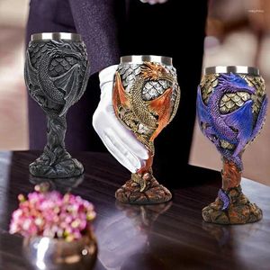 Vinglasglas Glas rostfritt stål Drinking Cup Medieval Dragons Chalice Creative Goblets gåva för att samla festdekorationer