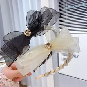 Hårklipp vintage fairy Flower Band Accessories Sweet Women Mesh pannband Bow Hairband Korean Style Hoop Pearl