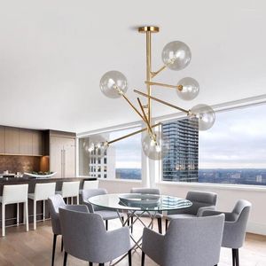 Żyrandole nowoczesna szklana kula LED LED żyrandol oświetlenie Złoty stół do sypialni LUSTRES Jading Kitchen Optora Decor Lampa wisiorka wewnętrzna