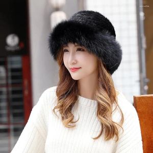 Berets senhoras realmente chapéus earmuffs cabelo nobre mulheres quentes inverno moda boné luxuoso qualidade macio macio natural