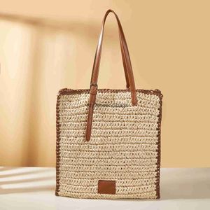 Bolsas de ombro moda retalhos palha bolsa feminina casual papel tecido senhora bolsas artesanais verão praia grande tote shopper pursesh24217