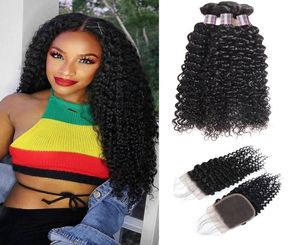 2021 828 Brazilian Kinky Curly Body Wave Human Hair 34 Bundles With 4x4 Lace Closure Virgin Hair Extensions Deep Loose for Women1699058