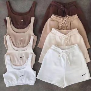 Casual Solid Sets Ladies Tracksuits Crop Top And Drawstring Shorts 2 Piece Matching Sportswear Set Summer Athleisure Outfits