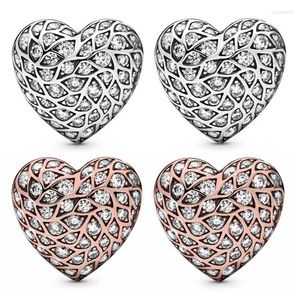 Stud Küpe Otantik 925 Sterling Gümüş Küpe Gül Altın Köpüklü Desen Kalp Kadınlar için Doğum Günü Düğün Hediyesi Moda Takı