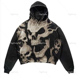 Men's Hoodies Sweatshirts Retro Street Skull Print Pattern Oversized Hoodies Women Y2K Gothic Punk Sweatshirt Couples Top Quality Streetwear Women Clothes T240217