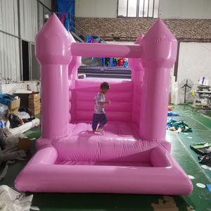 Partihandel Vit och rosa barn bollhoppning Liten uppblåsbar studshus Baby Jumping Bouncy Castle Toddler Jumper Bouncer med bollgrop inkluderar Blower Free Ship-D