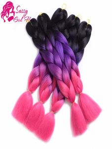 Ombre Synthetic Braiding Hair Extensions 5 Pieces Kanekalon Jumbo Braid Hair Crochet 100GPc 24 Inch BlackPurpleRose Red1535124