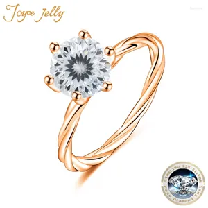 Cluster-Ringe JoyceJelly Luxus 1CT 6,5 mm Moissanit Feinschmuck für Frauen 925 Sterling Silber Platte Rose Gold Farbe Ring Classic 6-Prong