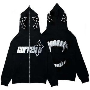 Moletom com capuz masculino 2023 novo estilo y2k hoddies solto rua cor sólida espuma impressão zíper moletom com capuz harajuku rua punk rock jaqueta t240217