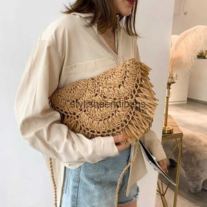 Axelväskor Bohemian Hollow Tassel Rattan Women Wicker Woven Crossbody Summer Beach Straw Bag Lady Clutches Female Bagh24217