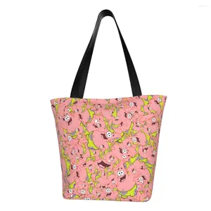 Shopping Bags Custom Patricks Cartoon Star Pattern Canvas Bag Women Washable Groceries Tote Shopper