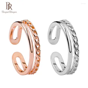 Anéis de cluster Bague Ringen Simples S925 Anel para Mulheres Prata 925 Jóias Dupla Camada Linha de Abertura Ornamento de Mão Acessórios Diários Presente