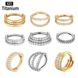 1PC Earrings Studs G23 Piercing Zircon 81012mm Hoops Clicker Nose Rings Septum Tragus Cartilage Helix Conch 240130