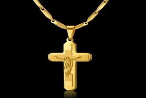 Mens catena d'oro collana maschile gioielli religiosi Gesù crocifisso collana pendente per donne uomini senza collo219h9809607