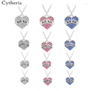 Pendant Necklaces Big Middle Little Baby Sis For 2 3 4 Sisters Clear White Pink Blue Crystal Heart Sister Necklace Gift