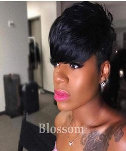 Brazilian Lace Front Human Hair Wigs New Arrival Cheap Pixie Cut Short Glueless Wig with Bangs for African Straight Human Hai4057018