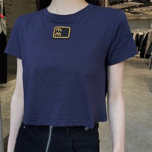 Designer women's T-shirt short round neck top with letter embroidery pattern embellishments for spring and summer minimalist fashion label size SML