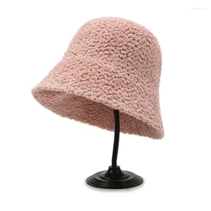 Basker vinter varma kvinnor hink hatt fast färg lamm ull kupol panama fiskare dam flickor utomhus öronskydd mössa