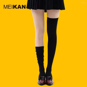 Women Socks 1229 MEIKAN Colorful Solid Color Combed Cotton Over Knee Fashion Kawaii Cute Stockings Sox For Four Season