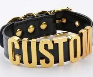 Romantisches Geschenk, individuelle Halsband-Halskette, PU-Leder, individueller personalisierter Namenshalsband, Cosplay, wählen Sie Buchstaben-Halskette für Damen364205259